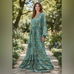 Boemo Teal Paisley Maxi Boho Dress